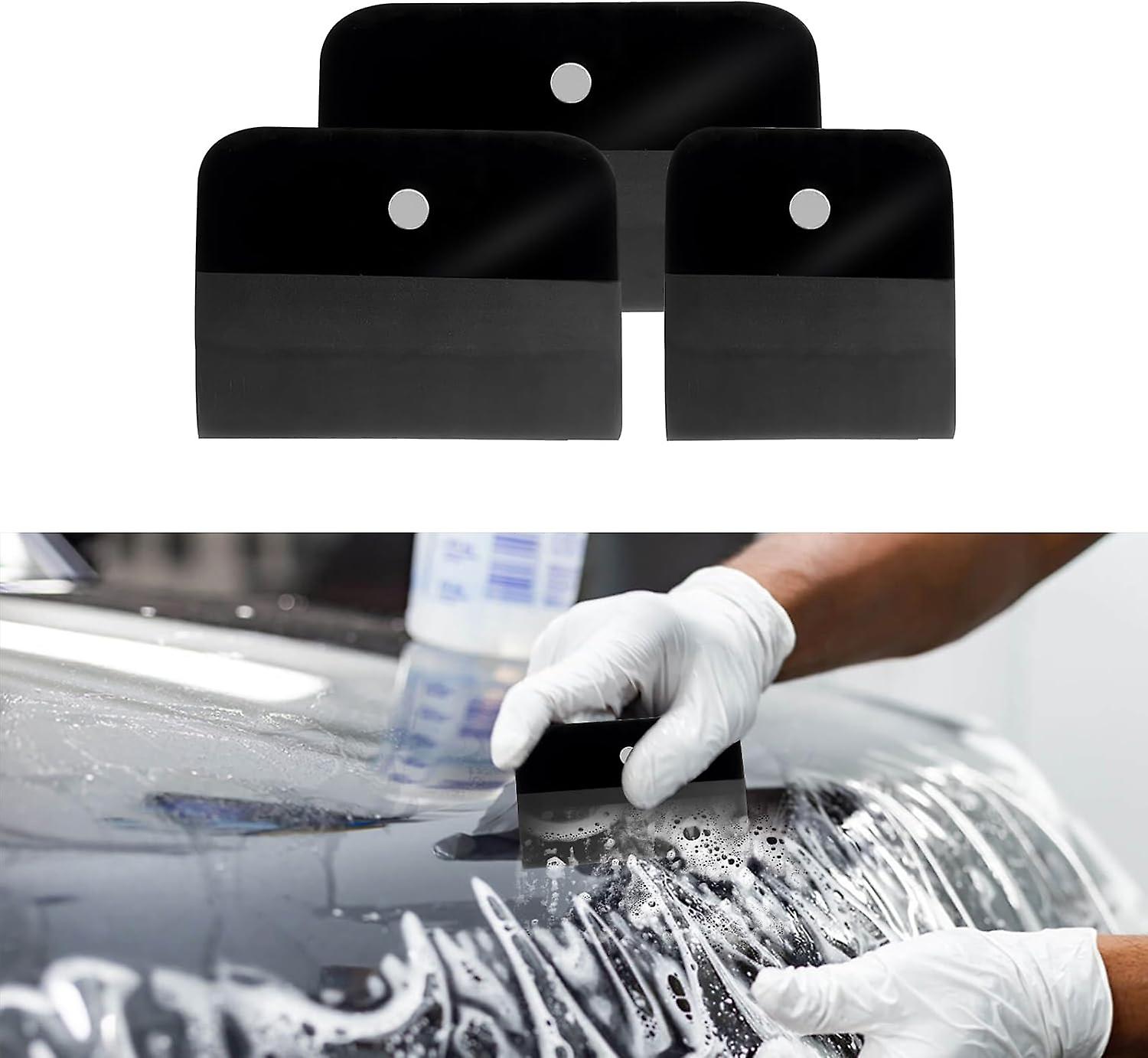 3 Sizes Magnet PPF Film Squeegee Kit,TPU Rubber Small Squeegee,Car Windshield Squeegee,Decal Applicator Tool,Vinyl Wrap Scraper(Black)