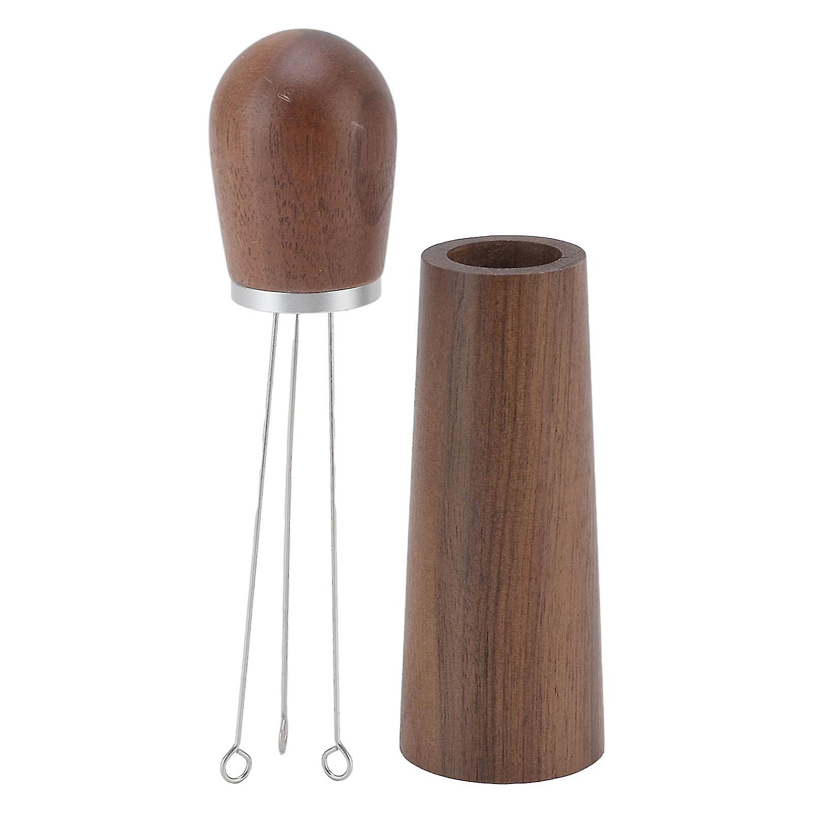 Coffee Distribution Tool Multifunctional Needle Hand Coffee Distribution Tool with Wooden Base for Home Travel Restaurant Curved Hook
