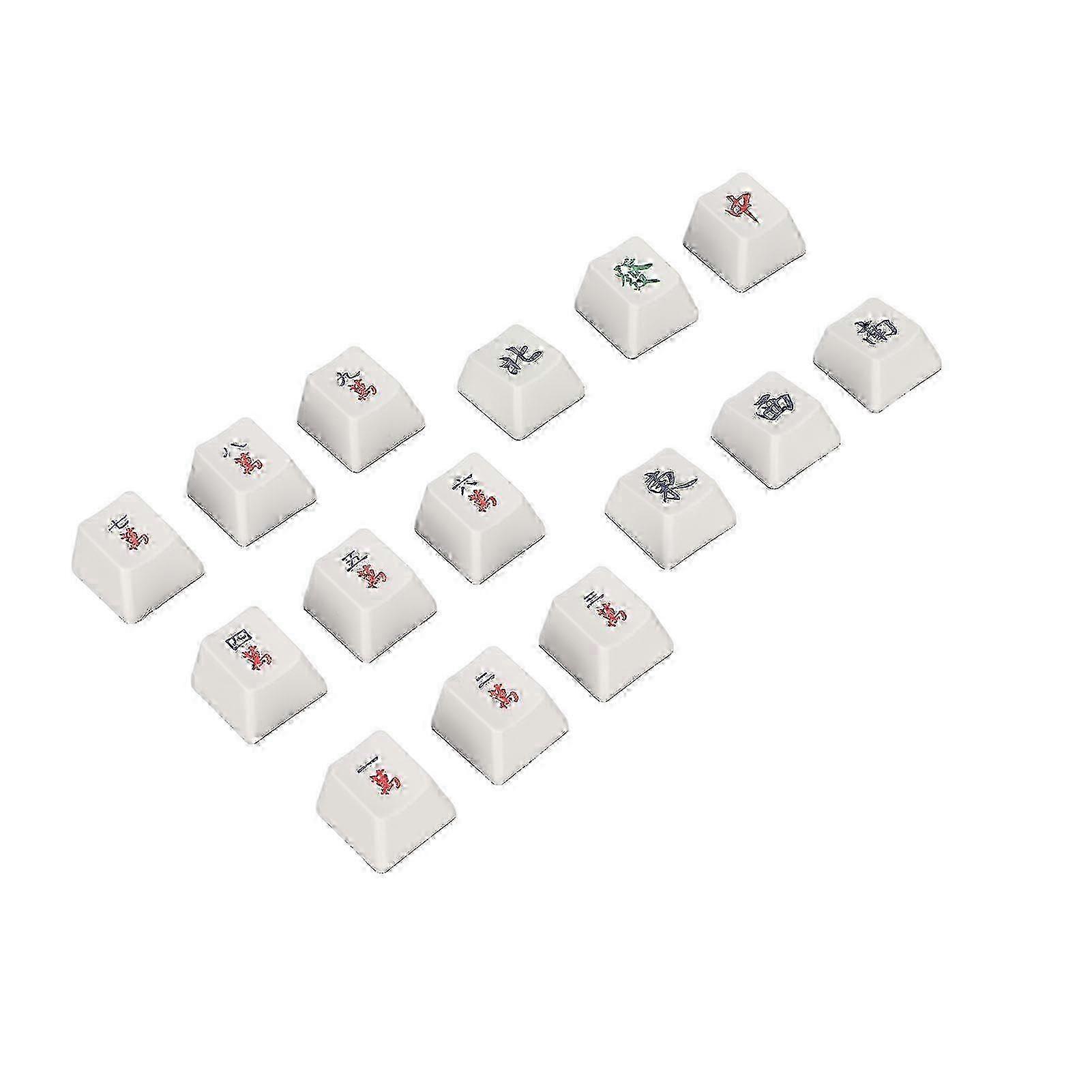 15 Pcs Gaming Keycaps Mahjong Pattern Cherry Height PBT Mechanical Keyboard Game Keycap Personalized Chinese Style