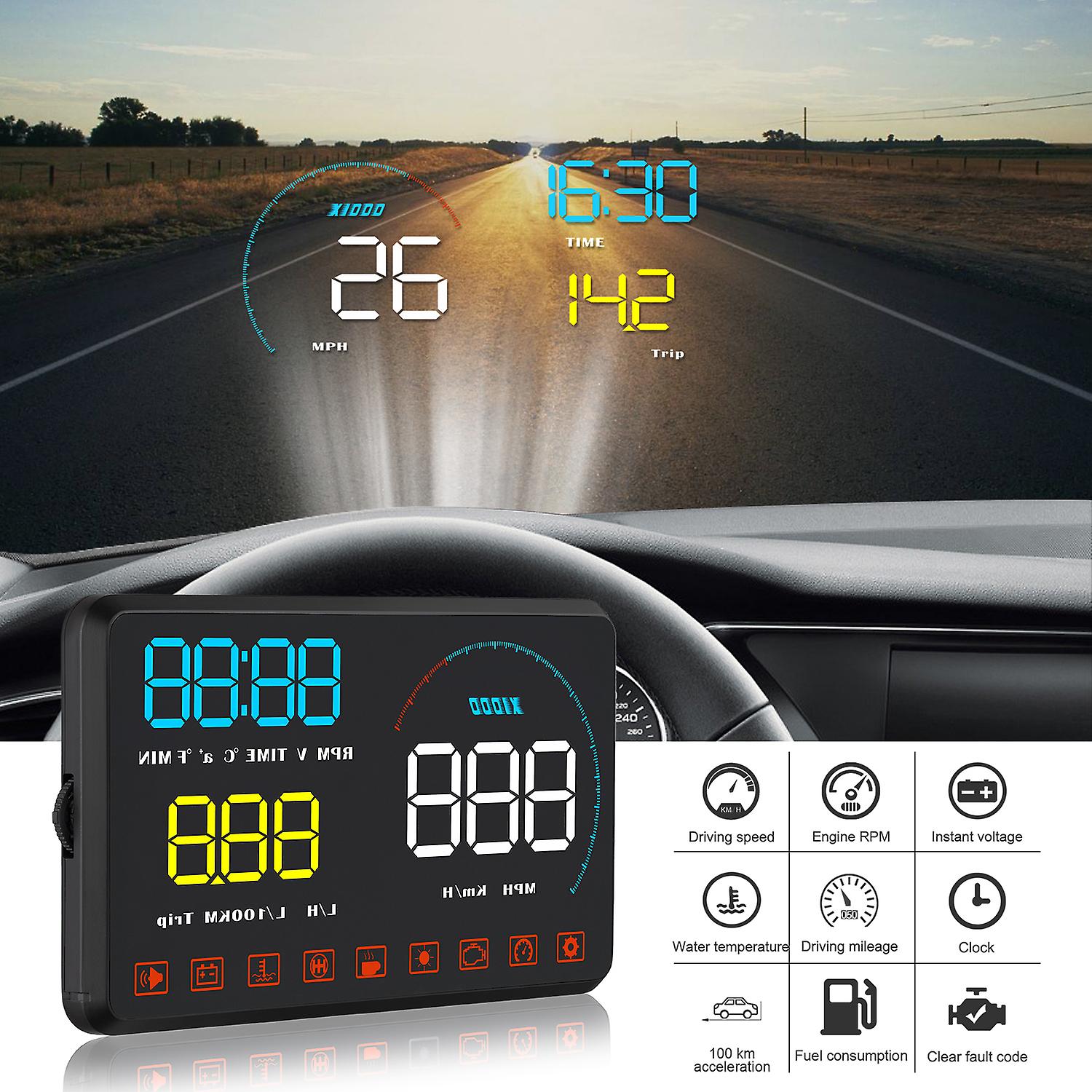 A9 Car HUD Head Up Display OBD2 II Car-Styling Hud Display Overspeed Warning System Speed Windshield Projector Voltage Alarm