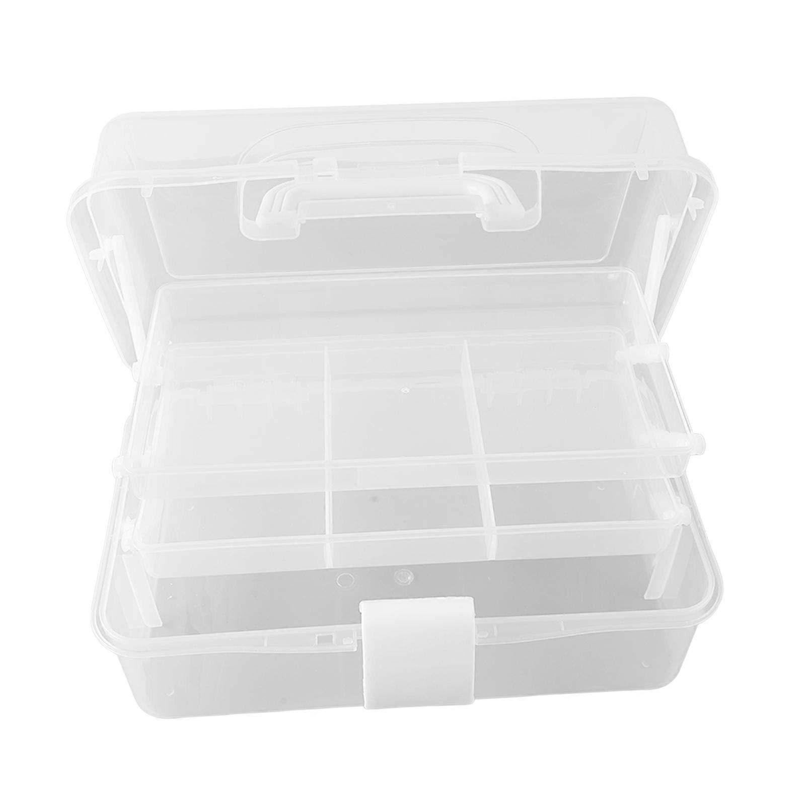 Three Layer Storage Box Plastic Folding Tool Box Portable Handled Multipurpose Organizer for Art Craft Cosmetic Accessories White