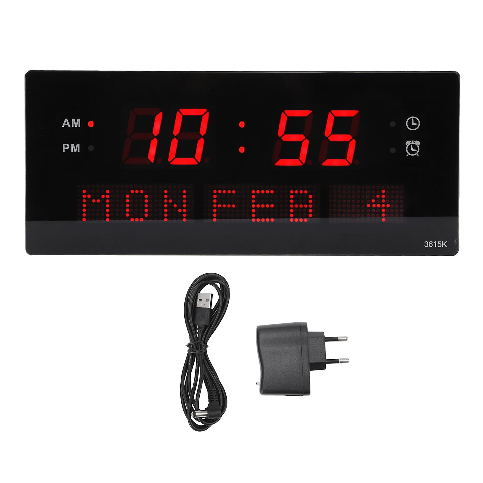 Decorative LED Wall Clock with Black Frame, Elegant Style, Hanging Holes, Digital Display, Electric Desk Clock