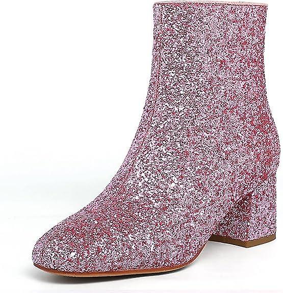 Women's Sequins Glitter Chunky Heel Ankle Boots