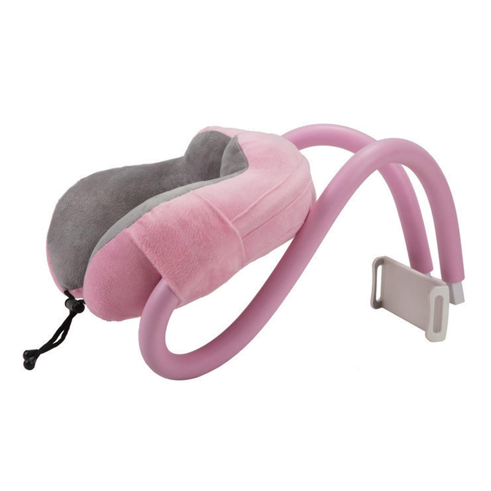 U-Shaped Neck Pillow with Phone Holder for Travel and Office, Light Pink, One Size