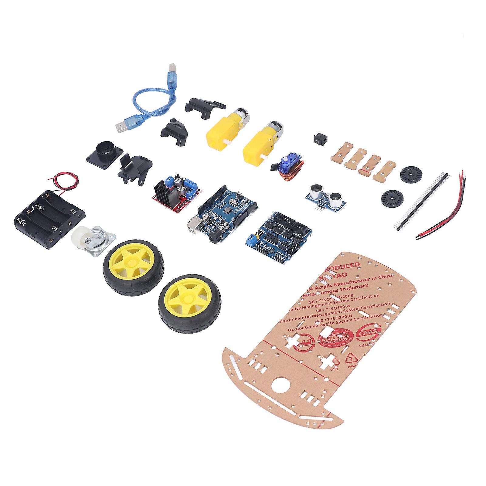 Smart Robot Car Chassis Kit DIY Programmierbare Entwicklungsplatine 2WD Ultraschall mit Motor-MCU 