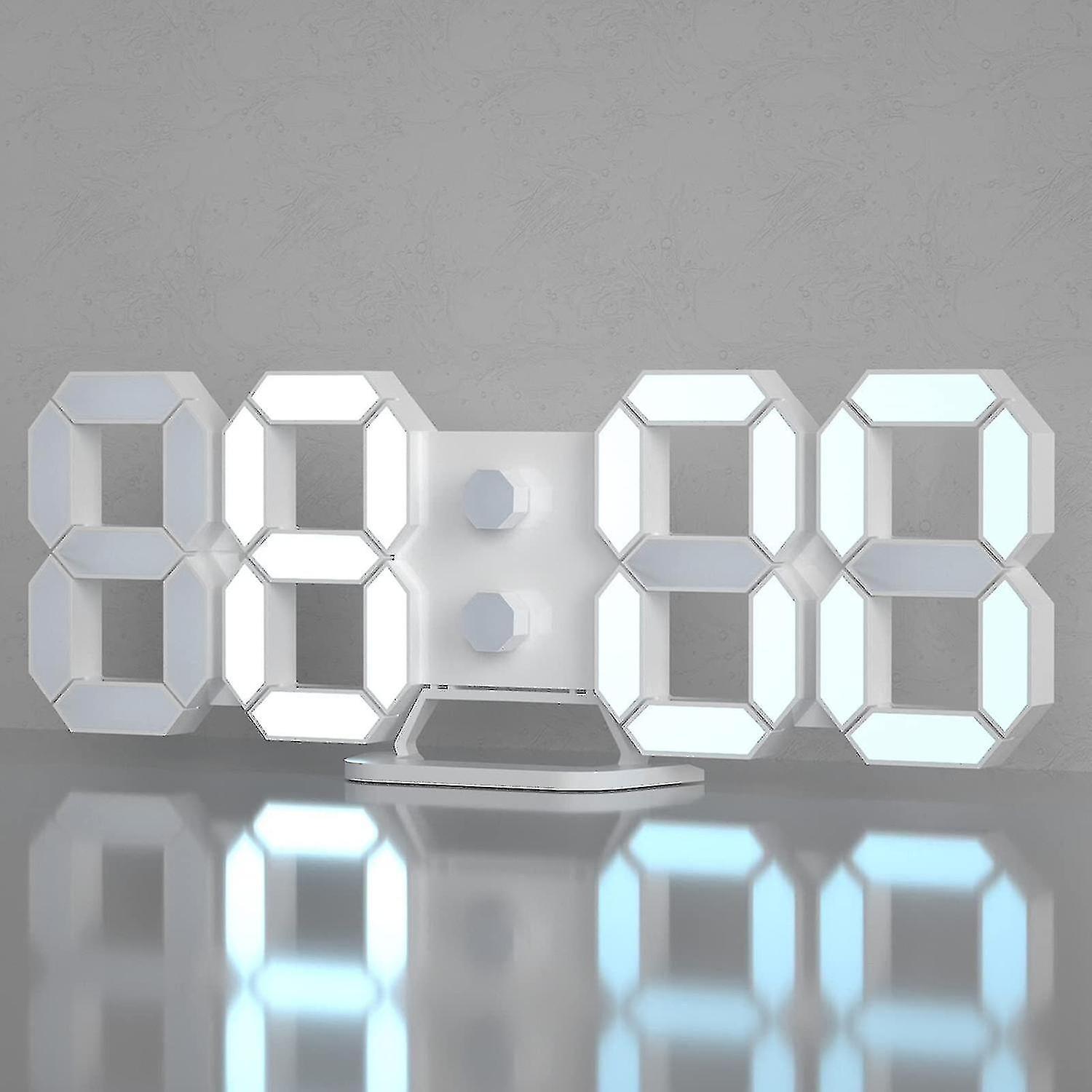 3D Digital Wecker, modernes Design LED Wand / Schreibtischuhren 12/24h Zeit / Datum / Temperaturanzeige,