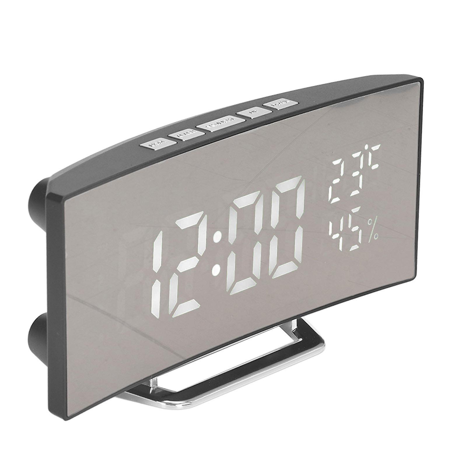 LED Digital Clock 3 Level Brightness Snooze USB Battery Powered Electronic Mirror Alarm Clock with Temp Humidity Display White Light 