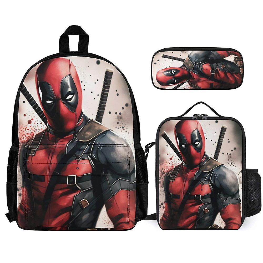 Deadpool 3Pcs Backpacks Sets with Lunch Bag And Pencil Case