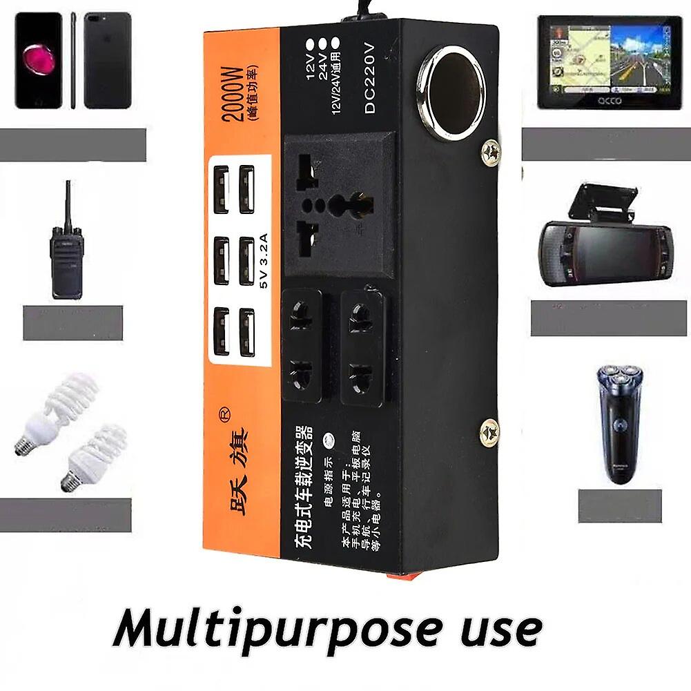 Universal Car Inverter Peak 1500w Dc 12v 24v To Ac 220v Power Converter Splitter 6 Usb Voltage Transformer  Socket Adapter