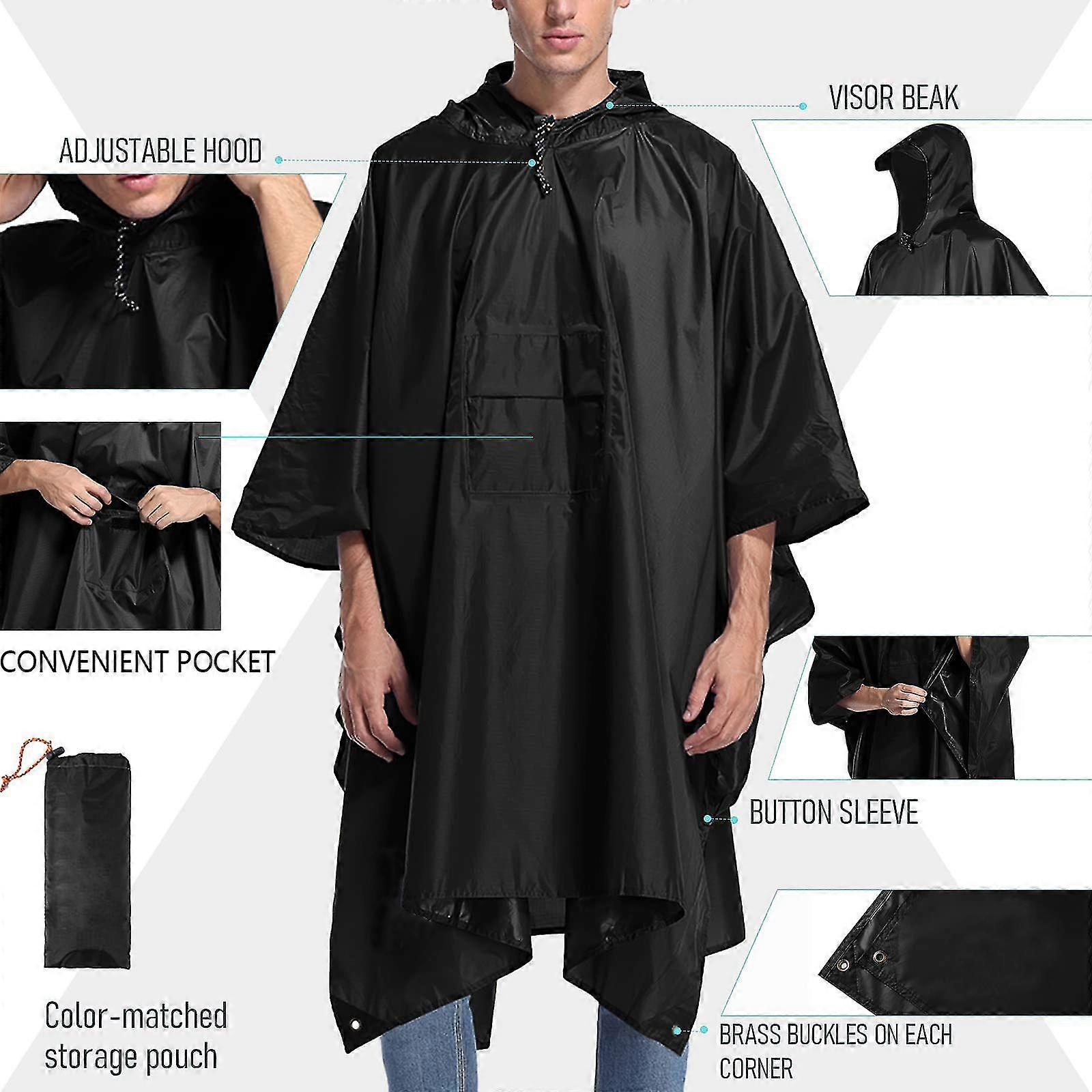 Brand army style waterproof rain RipStop poncho cape military Black main image 1