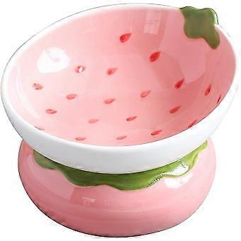 Tigela de Cerâmica para Gatos Elevada, Tigela de Comida de Gato Elevada Rosa para Gatos de Interior, Anti Vômito & Protege a Coluna do Animal de Estimação, Prato de Gato Inclinado Fofo para Gatos de Face Plana an