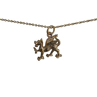 9ct Gold 17x15mm Welsh Dragon Pendant with a cable Chain 20...
