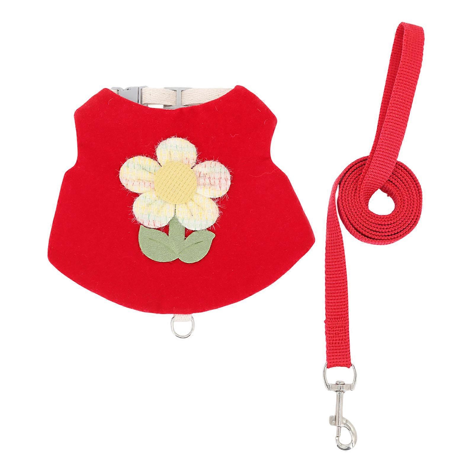 Rabbit Flower Pattern Pet Harness with Adjustable Buckles Soft Breathable Vest Leash Traction Rope Guinea Pig Chest Strap for Small Pets