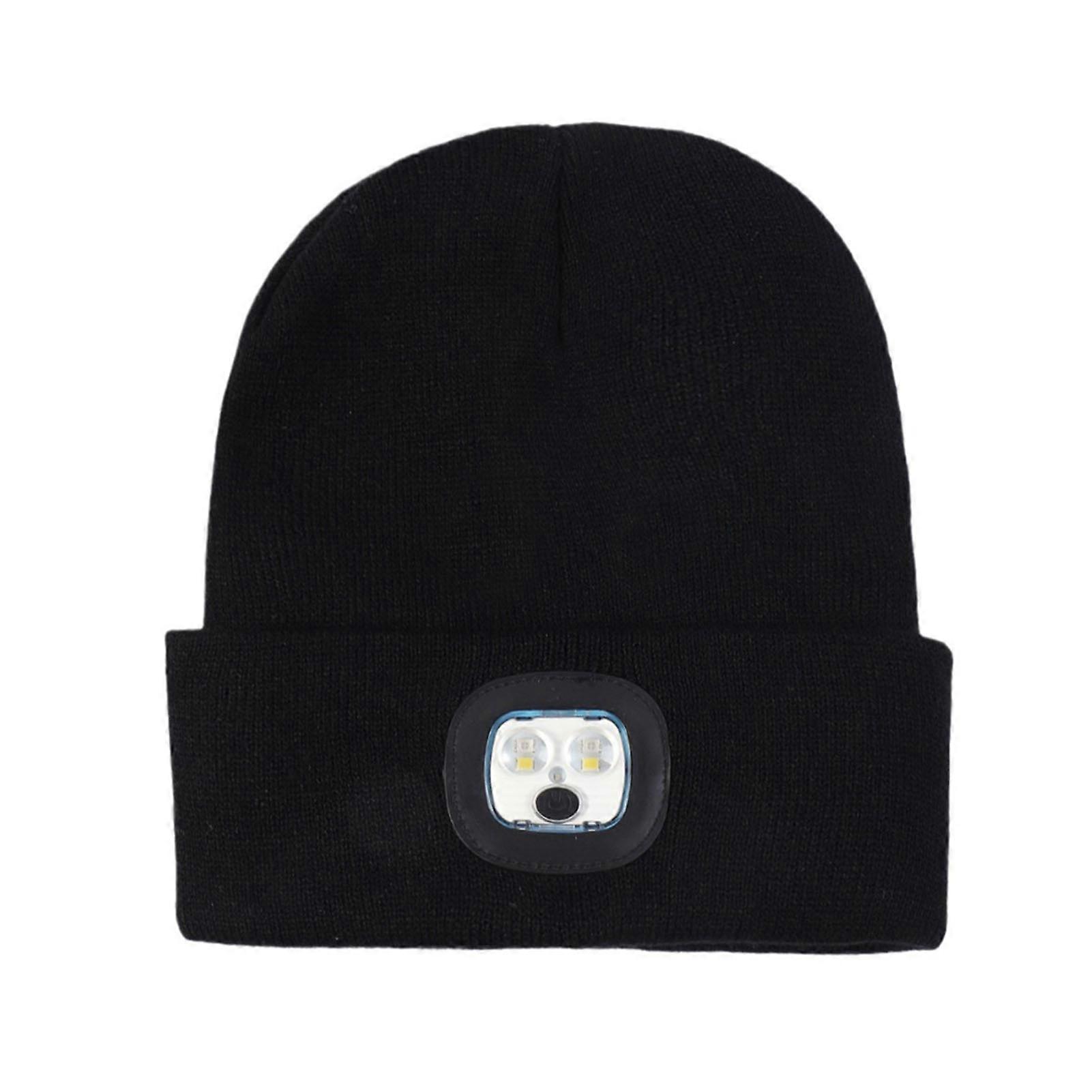 Winter Warm Beanie Hat with LED Light Soft High Elastic Windproof Thickened Solid Color Knitted Cap Headwear