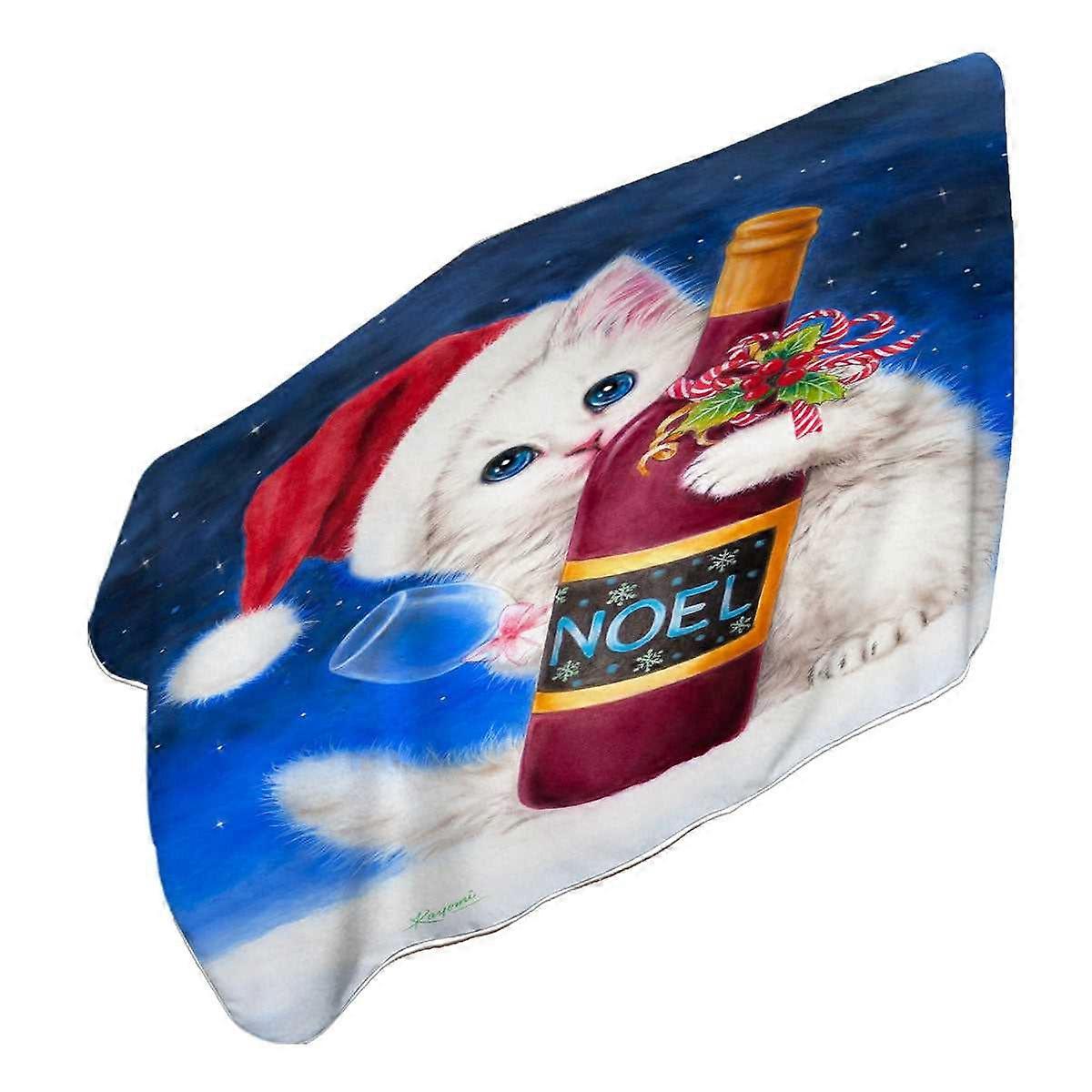 Noel Wine White Kitten Ready for Christmas Microfiber Beach Towel