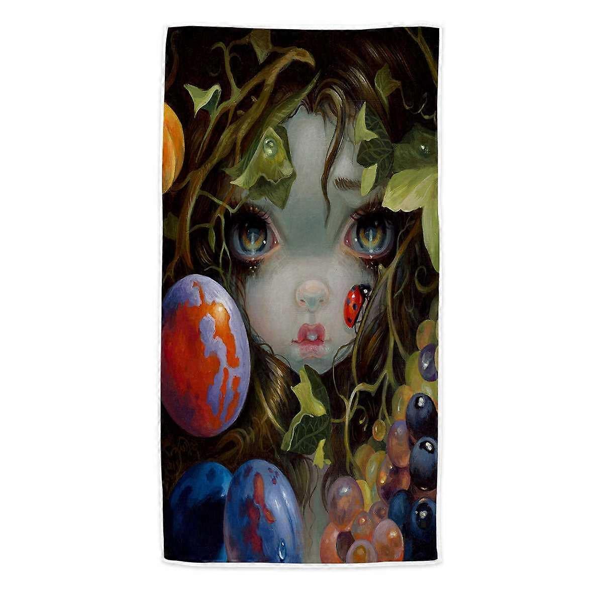 Fine Art Girl with Fruits and Ladybug Microfiber Beach Towel
