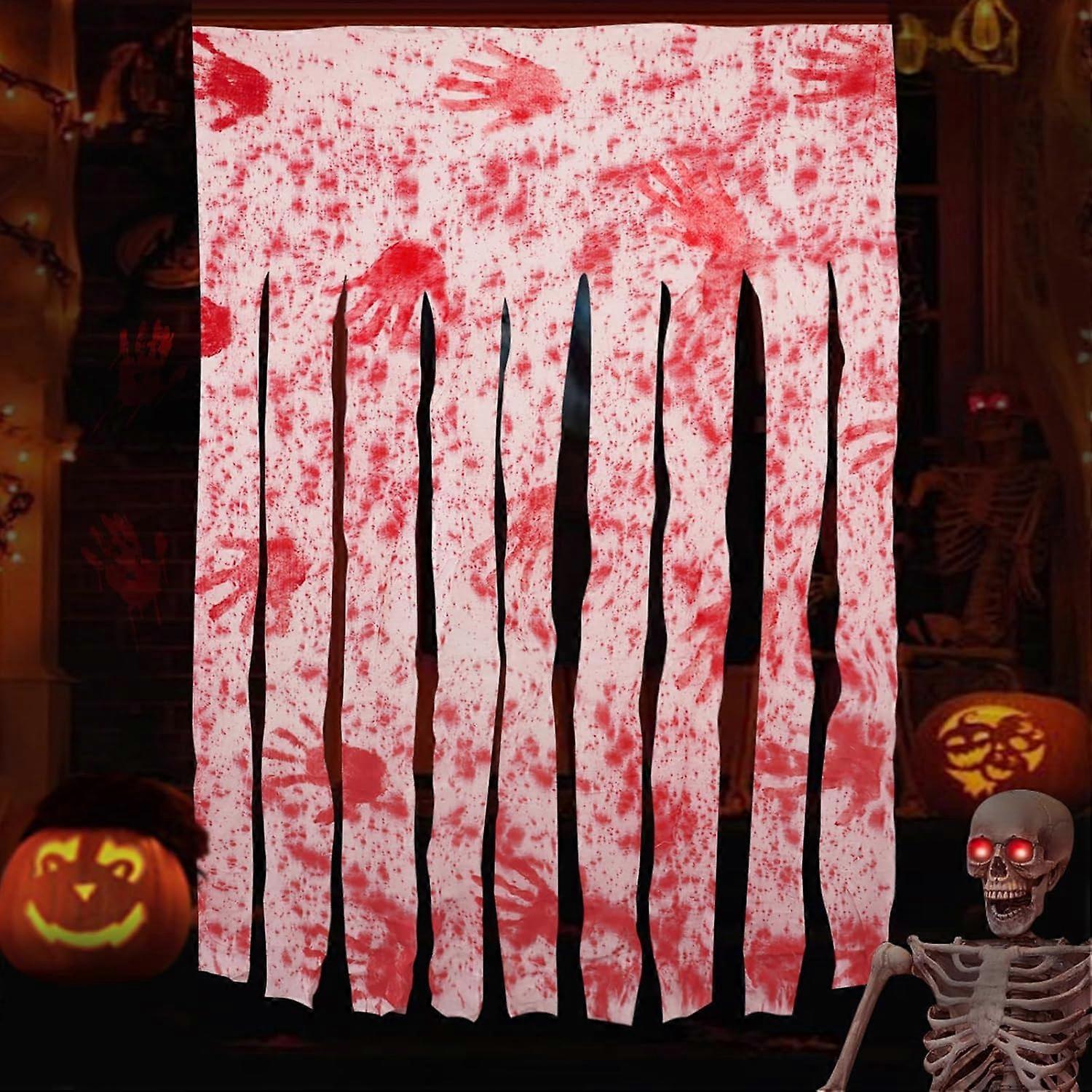 Scary Halloween Decorations Outdoor Halloween Door Curtain with Bloody Hand Print, Bloody Doorway Curtain Creepy Cloth Haunted House Horror Decor Zomb
