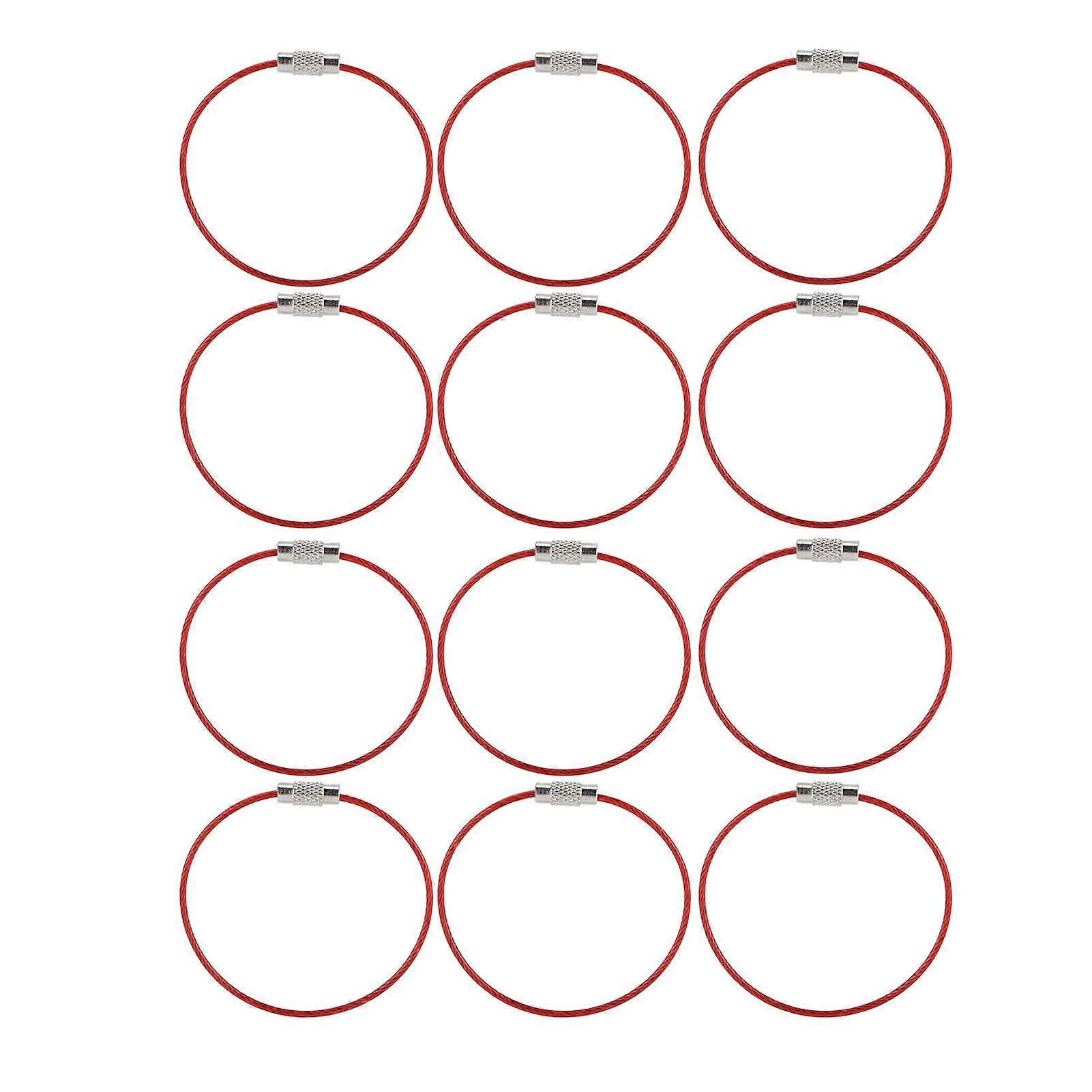 12 Pcs Wire Keychains Stainless Steel Wire Rope Key Ring Multi Purpose Wire Buckle Rope Loop CoilRed