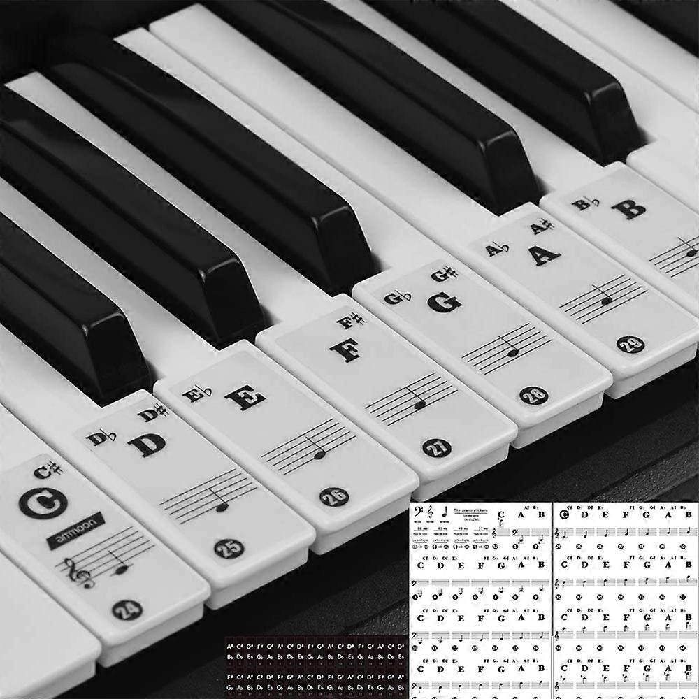 Piano Keyboard Stickers - 88/61/54/49/37 Keys, 52 White and 36 Black Note Labels Stickers Full Set, Transparent and Removable, Interesting Piano Guide