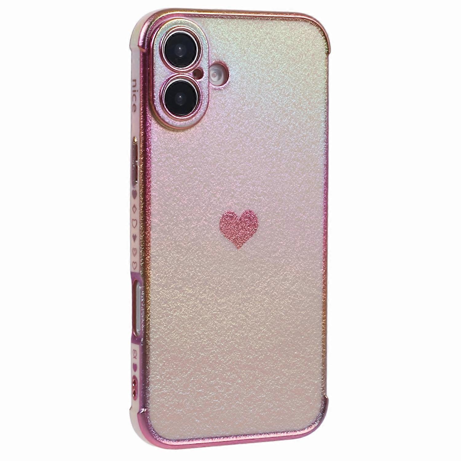 For iPhone 16 Case TPU Heart Pattern Iridescent Gradient Phone Cover - Colorful Pink