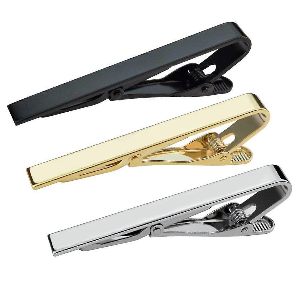 3pcs Tie Bar Clip, Tie Pins Tie Clips Men Silver Gold Black Necktie Bar Pinch Clip Set 2.2 inch Cla