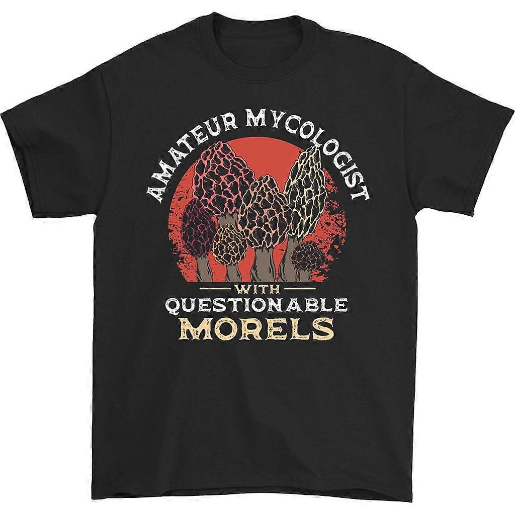 Amatérsky mykológ s tričkom Questionable Morels