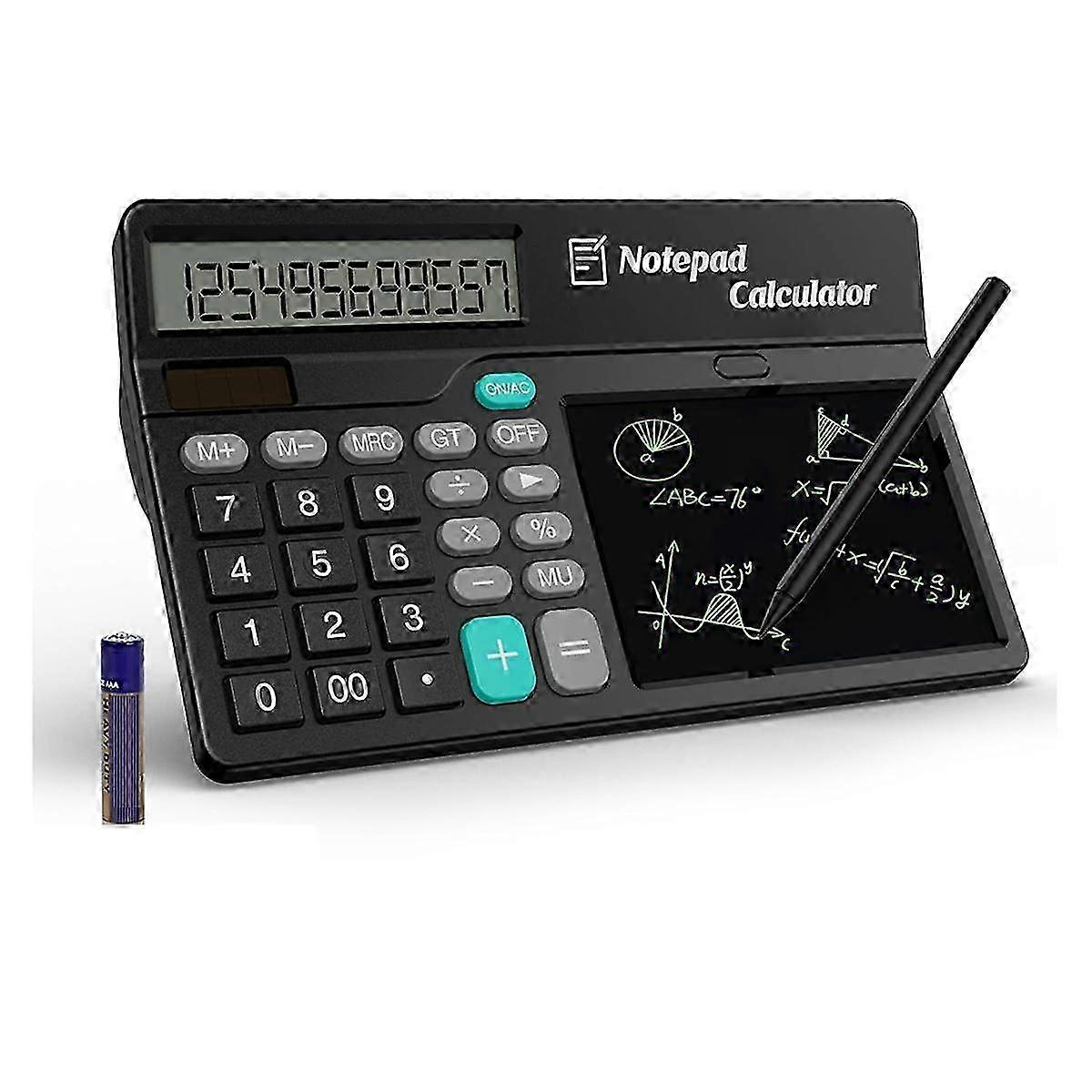 Calculator LCD Writing Tablet, 12-Digit Large Display Desk Calculator with Magnetic Stylus, Solar a-Yvan