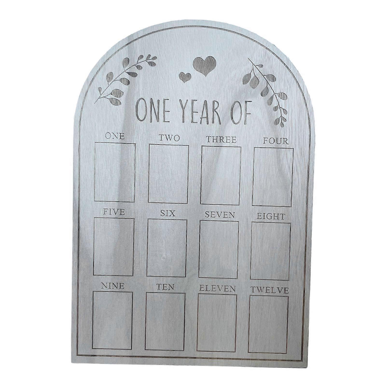 1 Year Photo Display Wood Board 12 Months Photo Frame Wood Grain Color