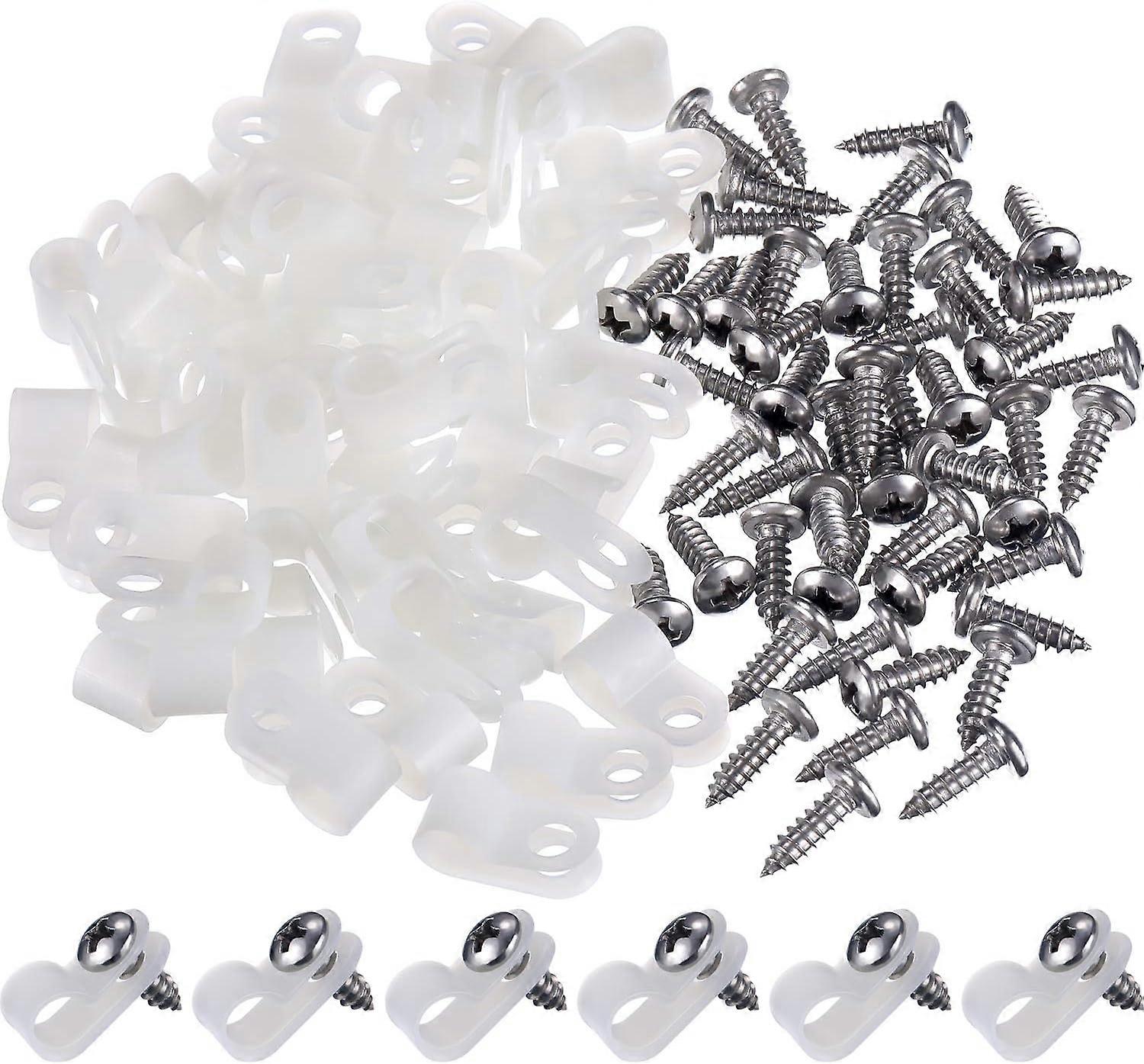 R-Type Cable Tie Wire Clamp, Nylon Screw Fixing Cord Fixing Clips with 50 Pieces Screws for Cable Management (1/4 Inch)50 Pieces,2024 Ping