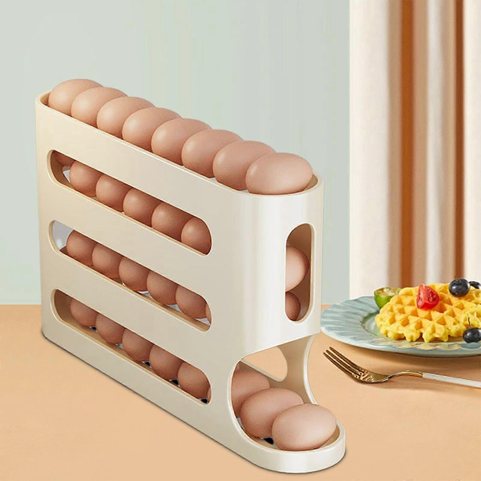 4 Tiers Eggs For Fridge Auto Rolling Fridge Eggs Organizer Space-Saving Eggs Dispenser 30 Eggs Fridge Eggs Rack Large Capacity Eggs Dispenser Flye2439