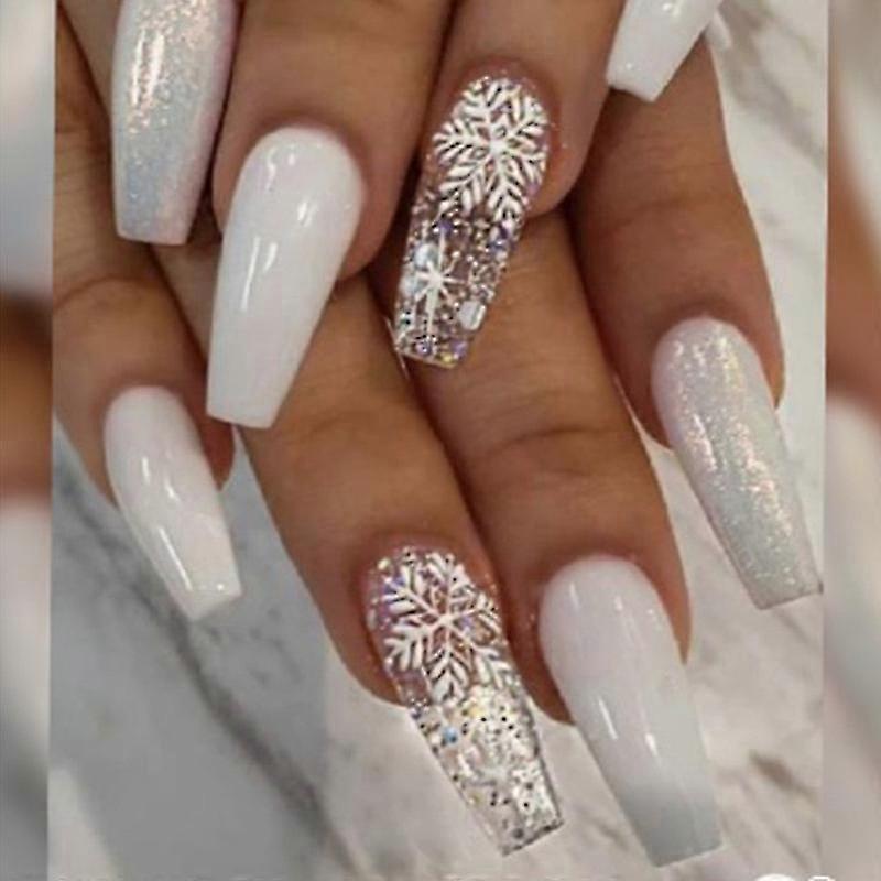 Snowflake Fluffed Nail White Press on Nails