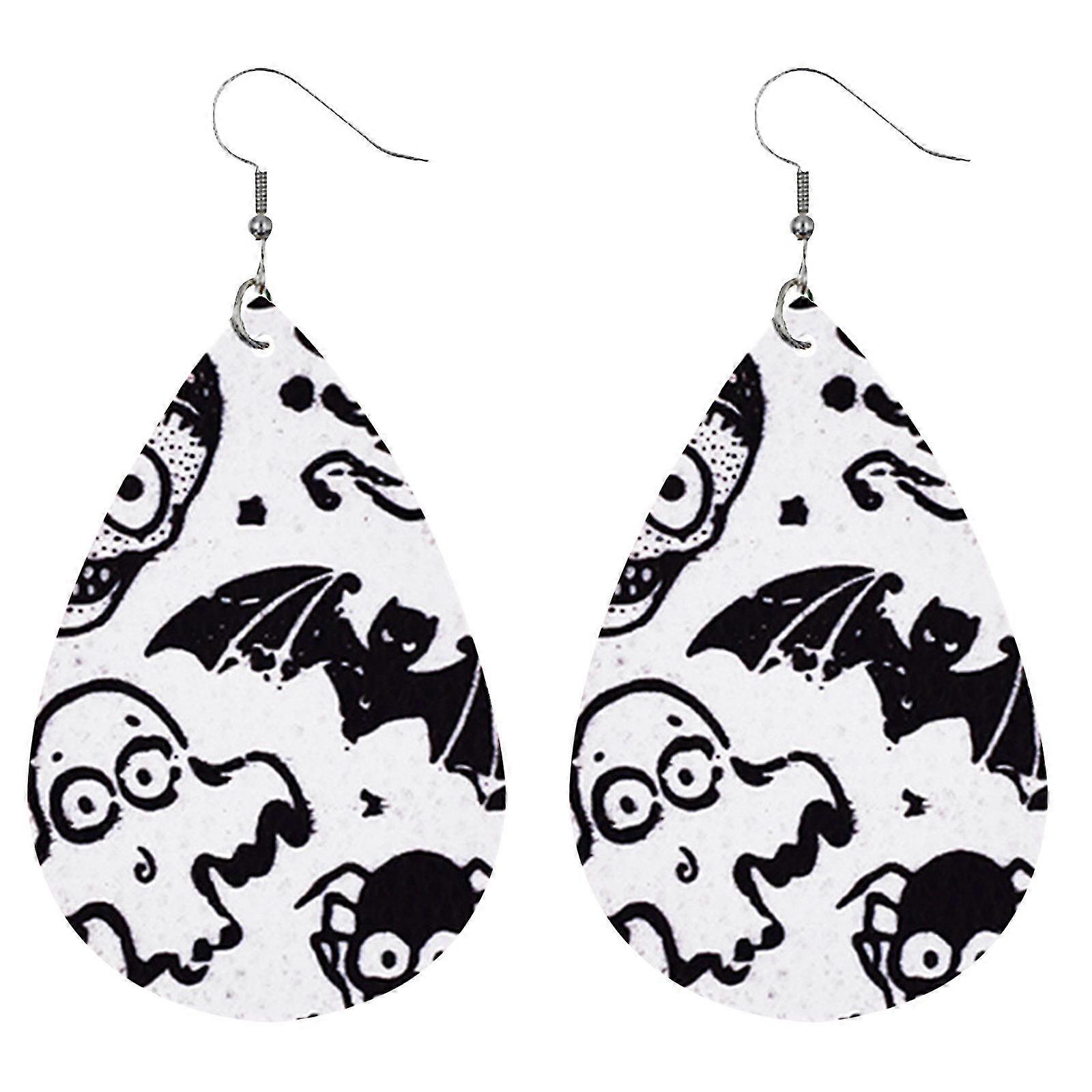 Leather Halloween Earrings Black Skull And Pumpkin Pattern Earrings
