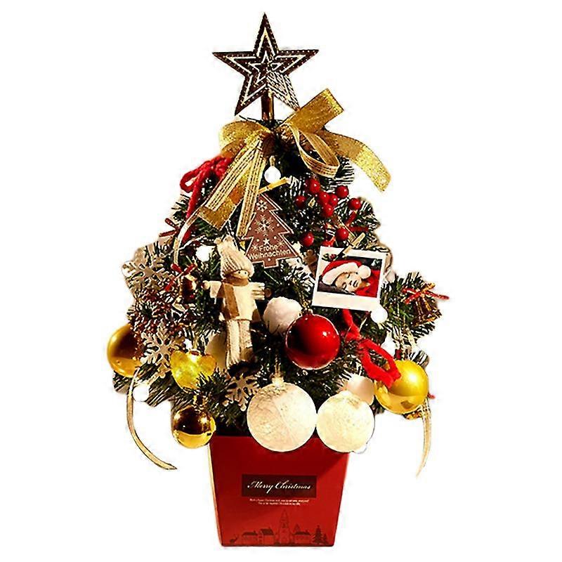 17.7in Tabletop Mini Christmas Tree Set with LED Light, Star Treetop, Ornaments Balls, Table Top Small Christmas Tree