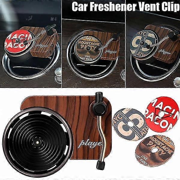 Car Fragrance Diffuser With Vent Clip In Retro Style Record-player Design, Automotive Air Freshener Purifier, 3 Aromatherapy Tablets Included