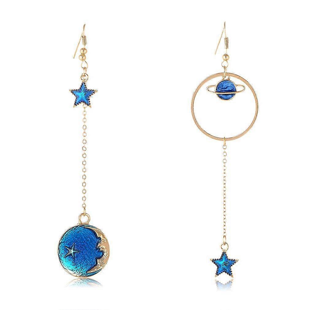 Enamel Moon Star Earth Planet Drop Hook Earring