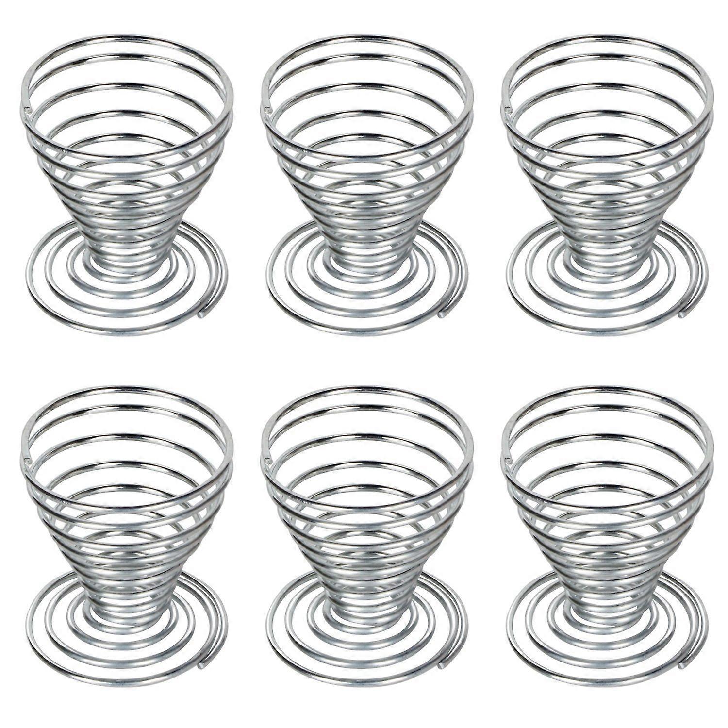 6 x Egg Cups Brushed Steel Wire Spiral Spring