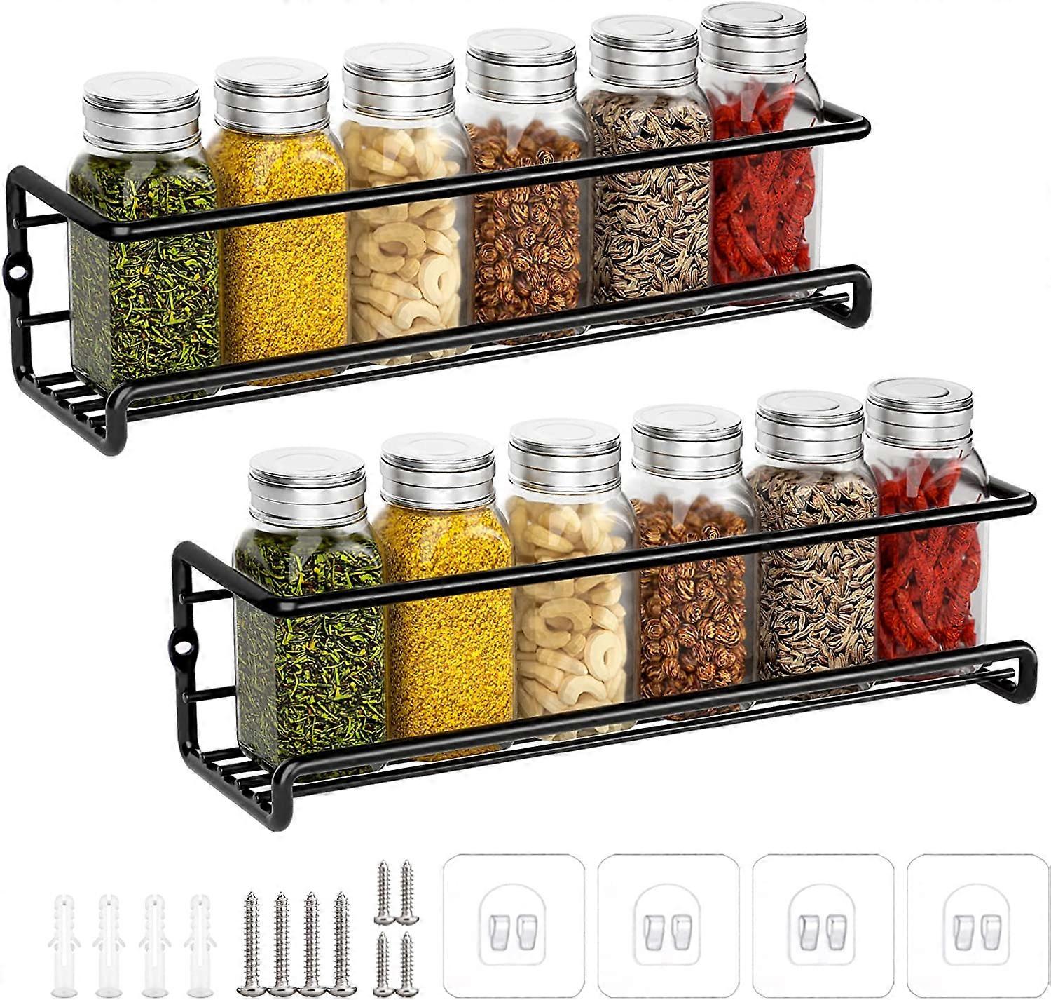 Kitchen Spice Rack,Without Drilling,29x6x6cm (Black,2 pcs)