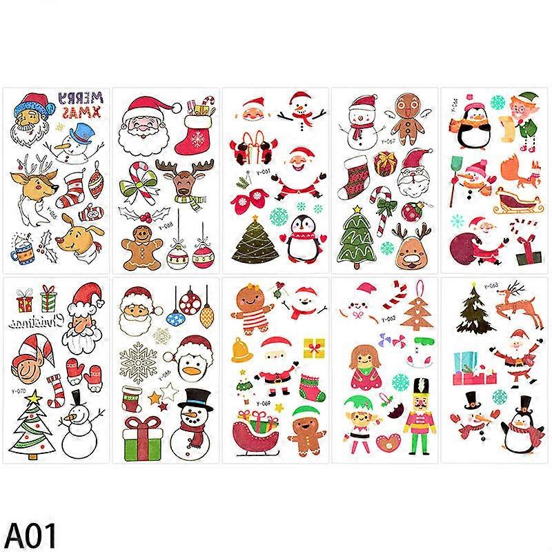 Juego de tatuajes de Navidad que brillan en la oscuridad, pegatinas coloridas, patrn de dibujos animados, temporal, regalo de Ao Nuevo, decoracin, 10