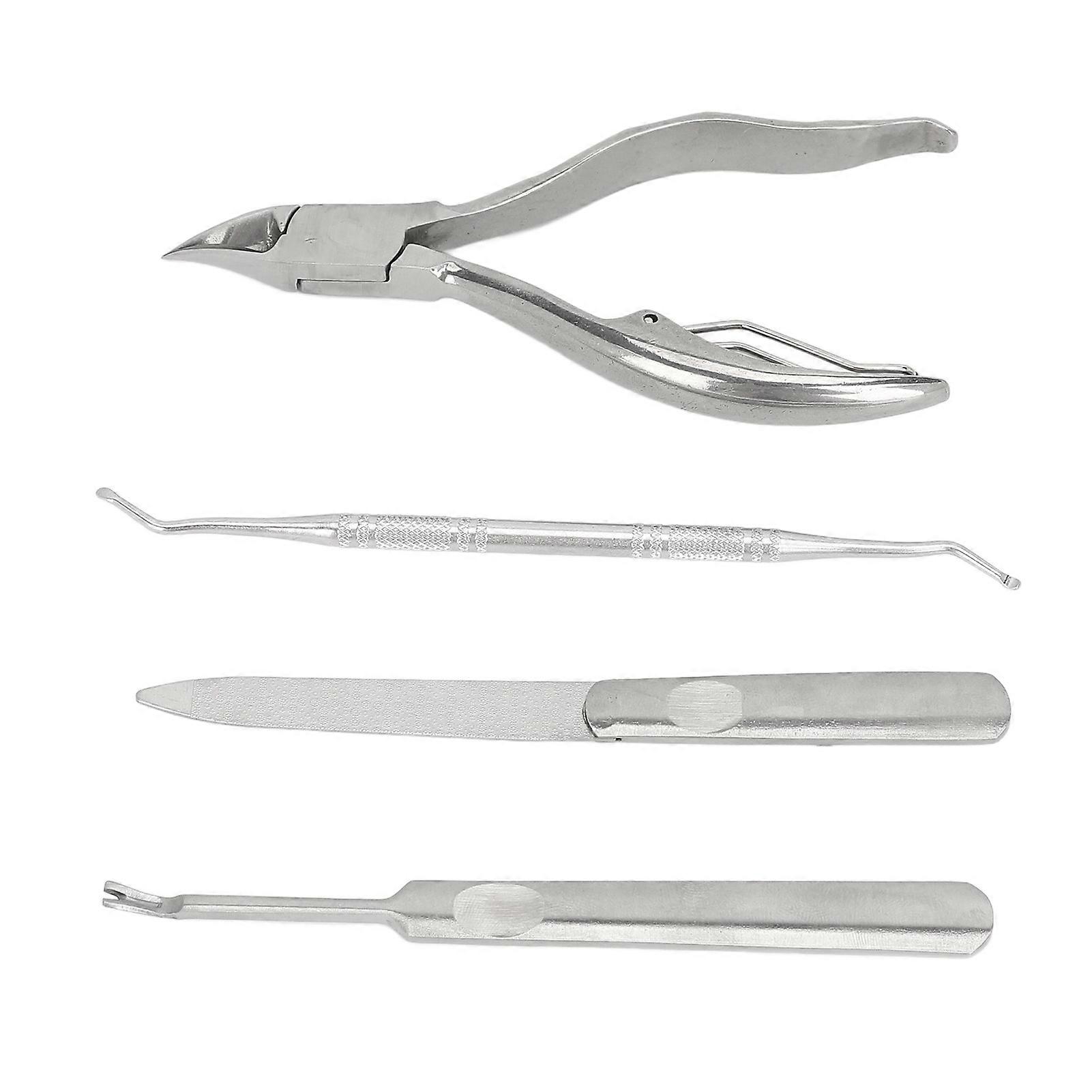 4pcs Cuticle Nipper Set with Nail Lifter Dead Skin Fork Nail File Professional Stainless Steel Manicure Tools