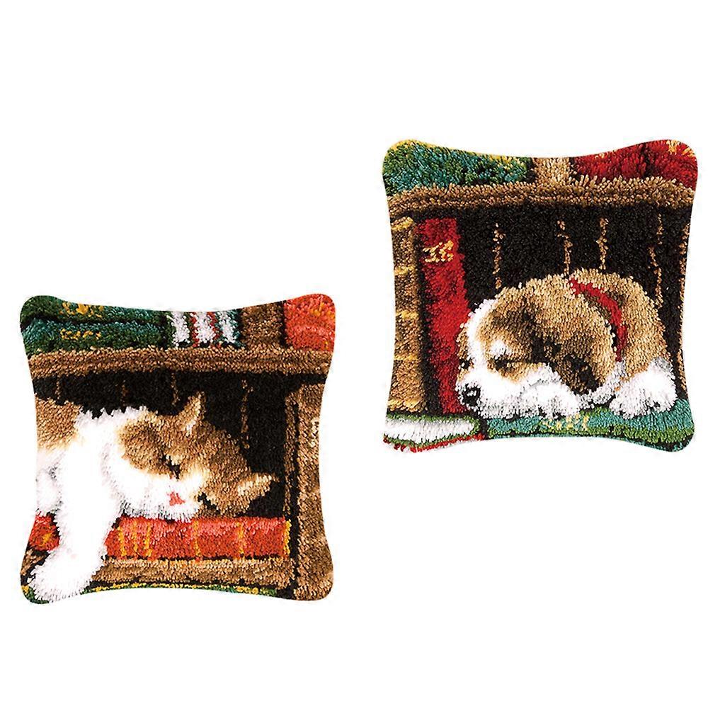 2 Set Rabbit Latch Hook Kits for DIY Pillow Cover Sofa Cushion Cover 43x43cm