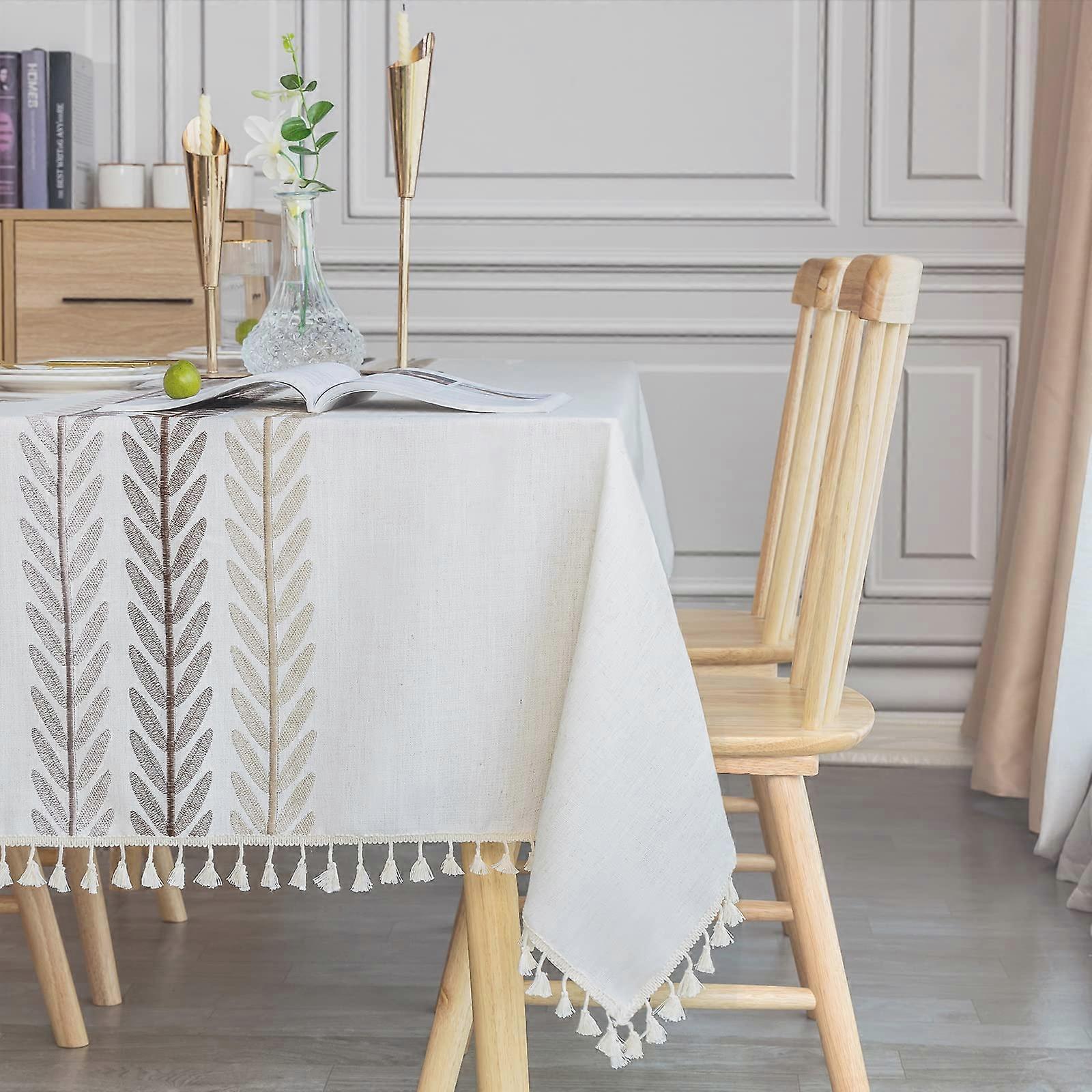 Tablecloth Rectangular Washable Cotton Linen Table Cloth Elegant Table Linen Tablecloth 140 x 220 cm for Home Kitchen Dining Table Decoration