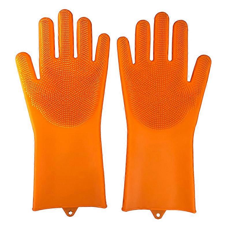 2 stk rengjøring hansker silikon gummi svamp oppvaskhanske husholdningsskrubber kjøkken rene verktøy