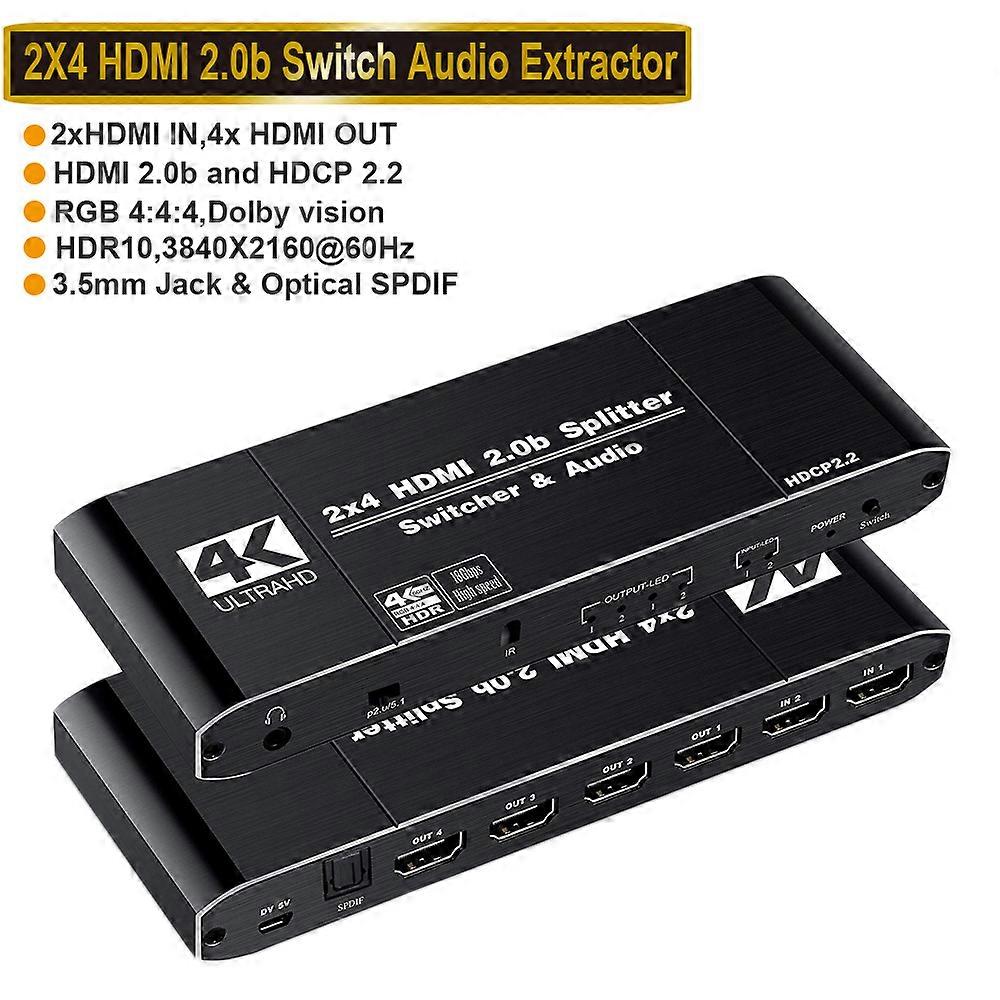 60Hz 4K HDMI Switch 2x4 HDR HDMI audio extractor HDMI 2.0 splitter switcher HDMI Switch audio extractor for PS4 pro apple TV