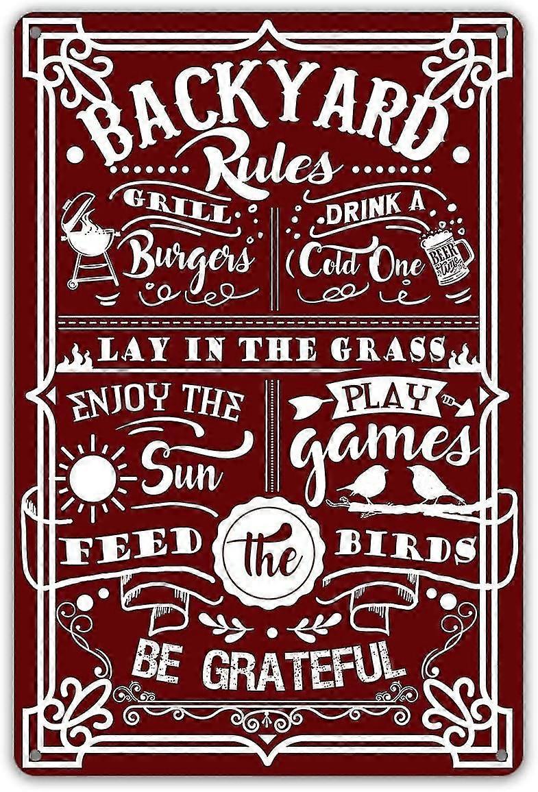 Placa de Lata de Metal Engraçada com Regras do Quintal Decoração de Parede Retro Placa de Lata 8x12 Polegadas OU 12x16 Polegadas Modo 5126