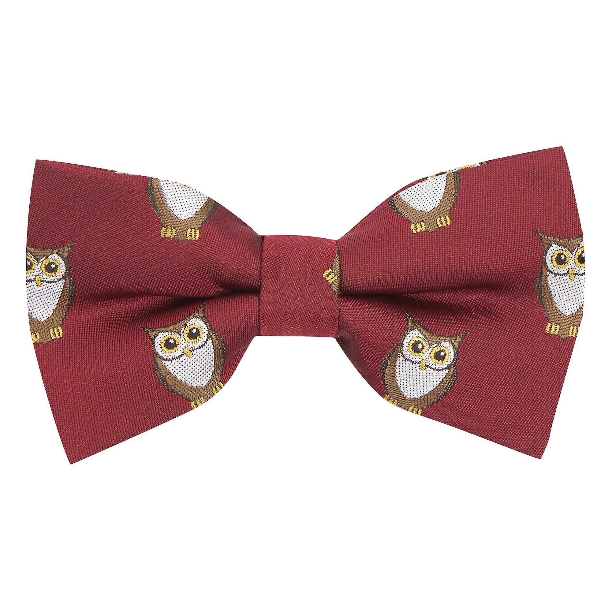 Burgundy Red Owl Embroidered Bow Tie