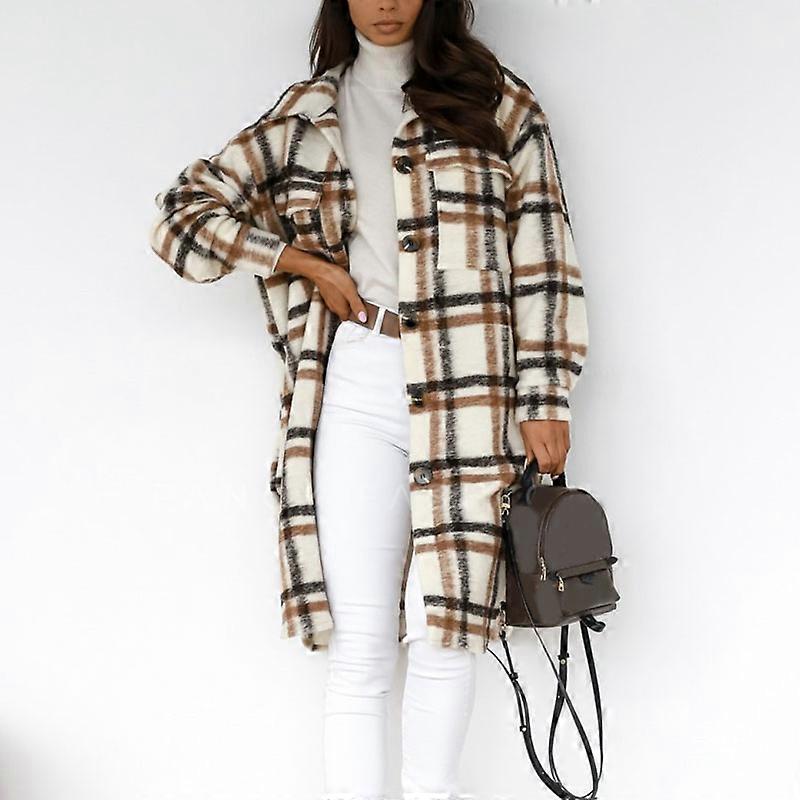 Women's Casual Warm Lightweight Button Down Plaid Long Sleeve Jacket Coat Regular Fit for Home and Every Day Wear