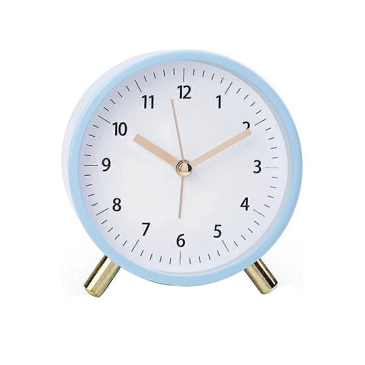 Alarm Clock 4.5inch Bedside Analog Alarm Clock For Bedroom Battery Operated Round Clock With Backlight, Blue