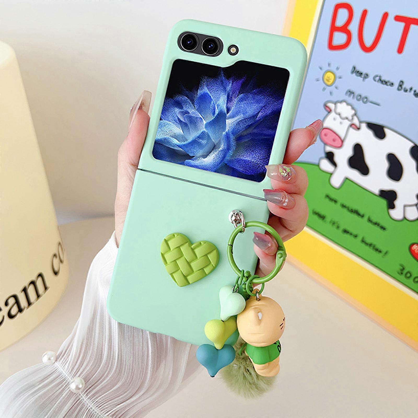 for Samsung Galaxy Z Flip 6 Case,Flip 6 Phone Case Cute Love Heart with Doll Phone Charm, Silicone Bumper Girly Cover with Ring Holder