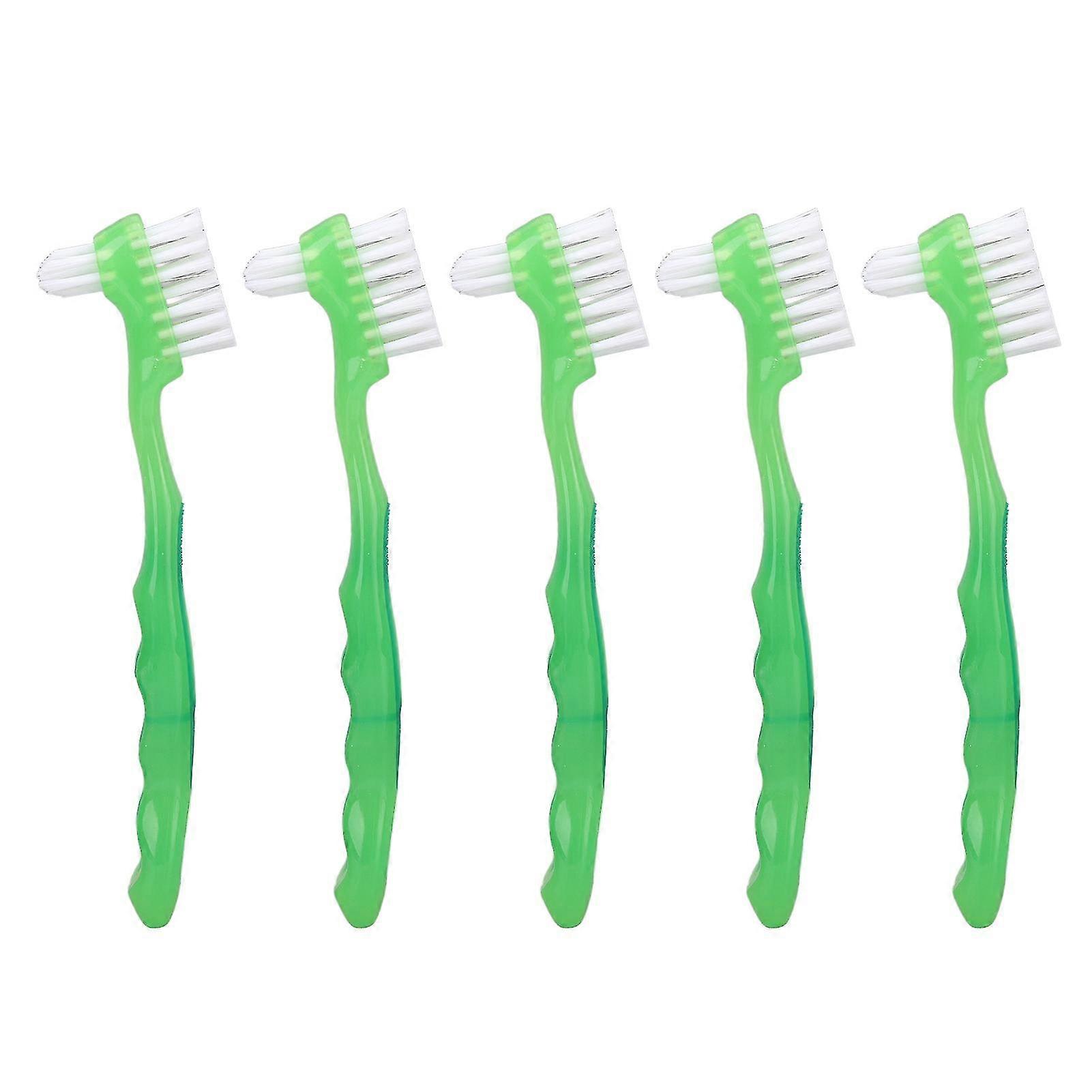 5pcs Denture Brush Set for Elderly Portable Denture Cleaner with Double-Sided Brush for Partial, Half, and Full Dentures - Green