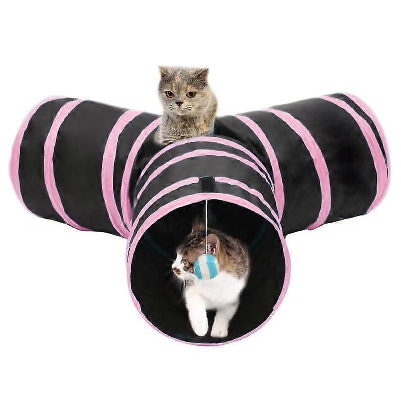 Foldable 3 Exits Exercising Cat Tunnel with A Hanging Ball